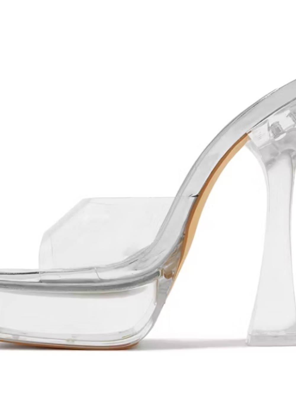 PLT Silver Wide Fit Patent Square Toe Clear Strap Platform Heeled Mules 10 - Picture 2 of 7